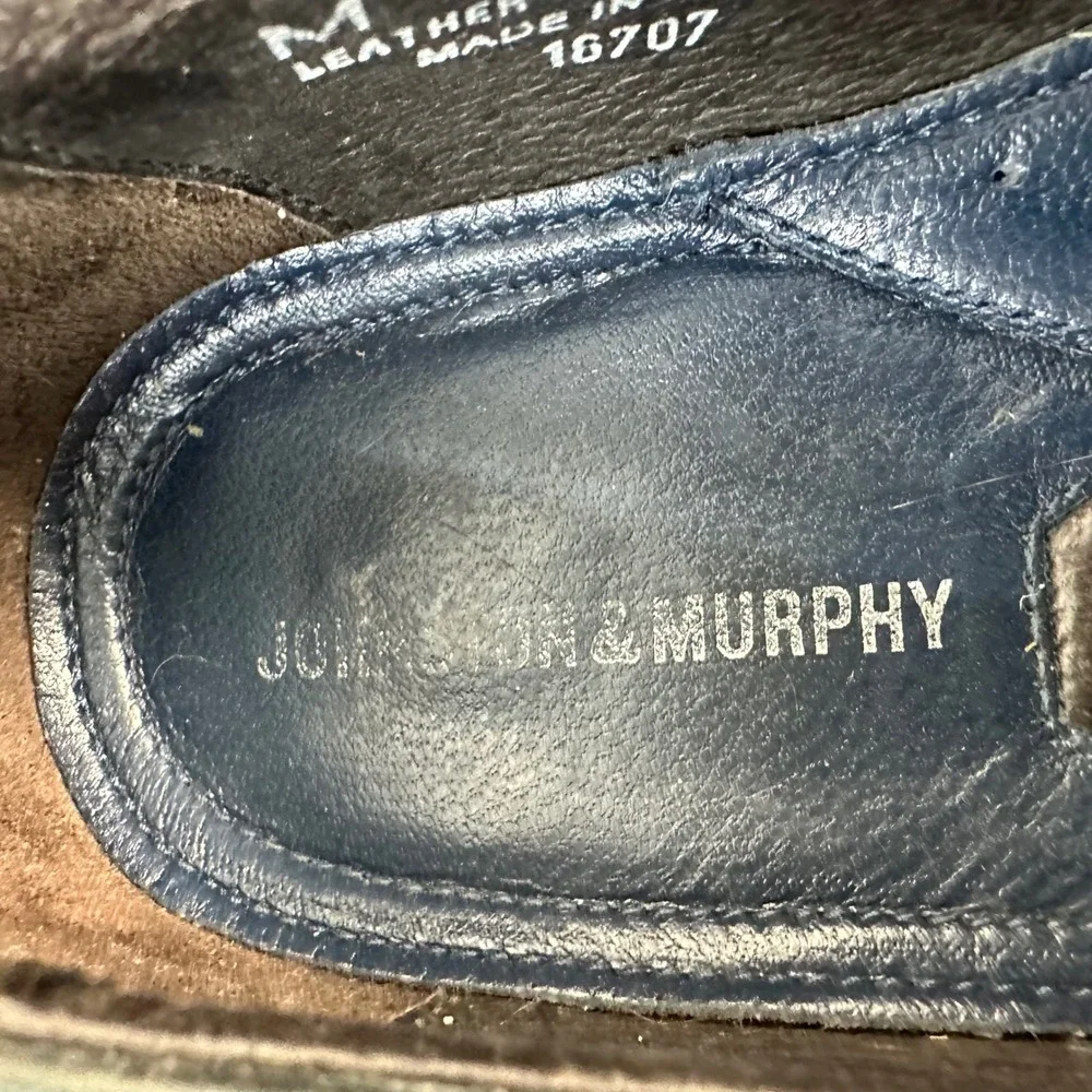 Johnston &‎ Murphy Loafers Mens 9.5 M Grey Leather Square Toe Dress Shoes Italy